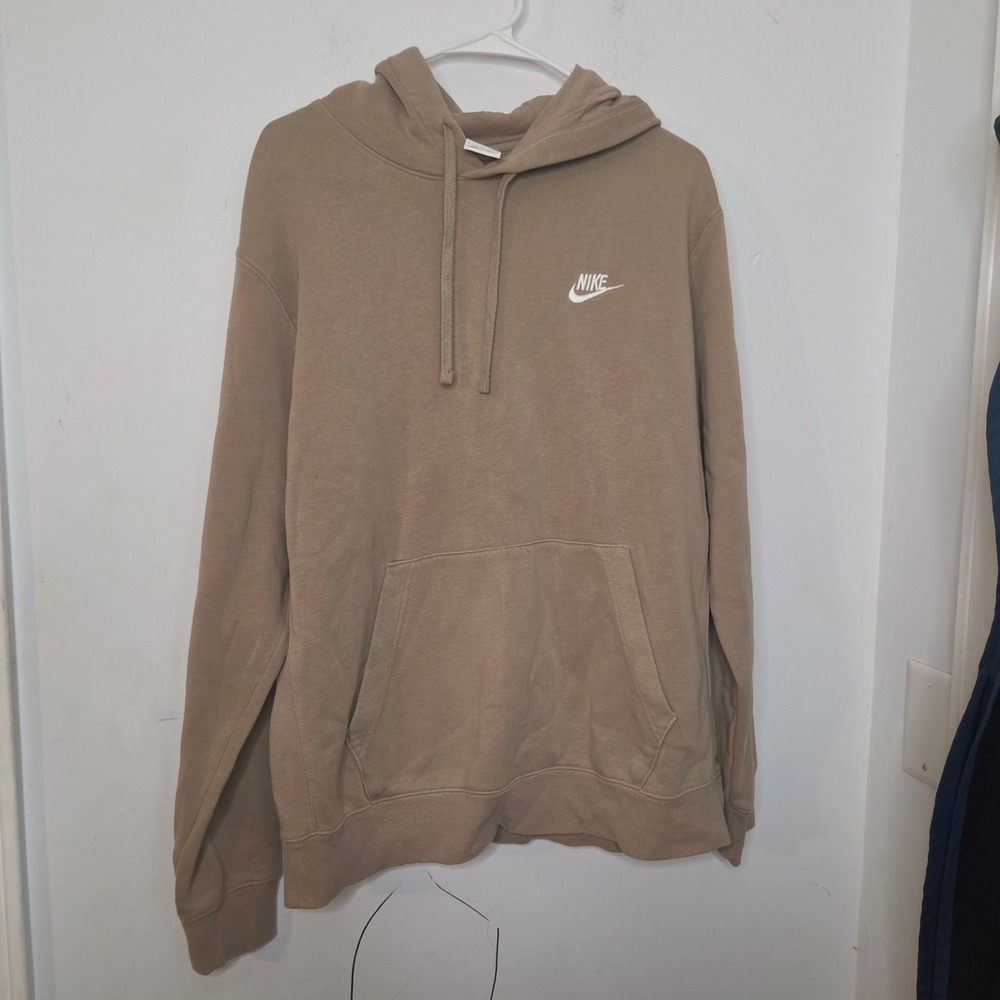 Nike Mens Sportswear Club Fleece Hoodie Khaki Tan Brown Logo Pullover Large